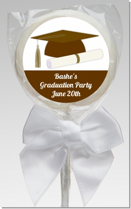 Graduation Cap Brown - Personalized Graduation Party Lollipop Favors