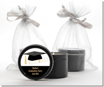 Graduation Cap - Graduation Party Black Candle Tin Favors