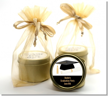 Graduation Cap - Graduation Party Gold Tin Candle Favors