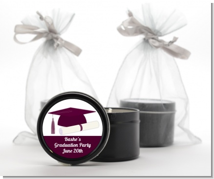 Graduation Cap Maroon - Graduation Party Black Candle Tin Favors