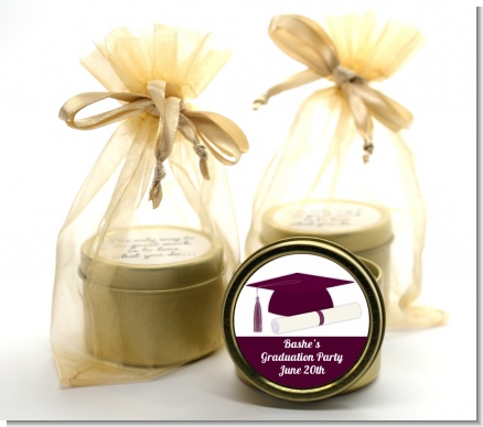 Graduation Cap Maroon - Graduation Party Gold Tin Candle Favors