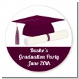 Graduation Cap Maroon - Round Personalized Graduation Party Sticker Labels thumbnail