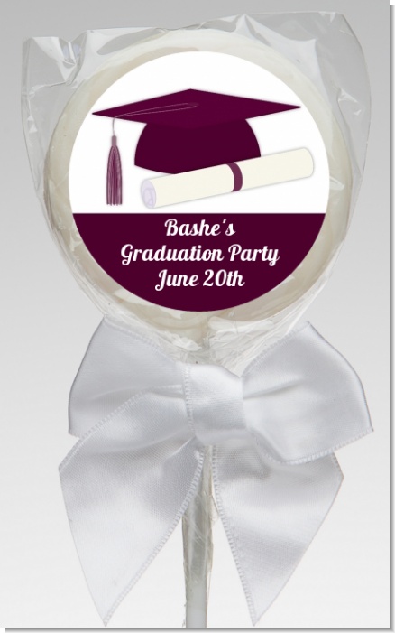 Graduation Cap Maroon - Personalized Graduation Party Lollipop Favors