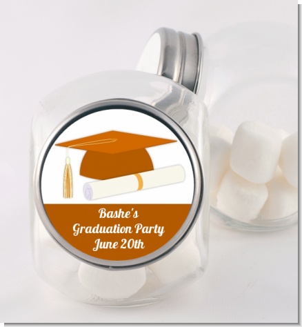 Graduation Cap Orange - Personalized Graduation Party Candy Jar