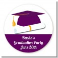 Graduation Cap Purple - Round Personalized Graduation Party Sticker Labels thumbnail