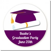 Graduation Cap Purple - Round Personalized Graduation Party Sticker Labels