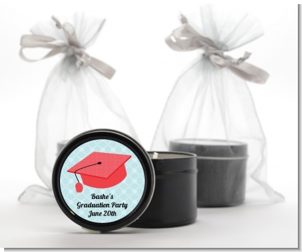 Graduation Cap Red - Graduation Party Black Candle Tin Favors