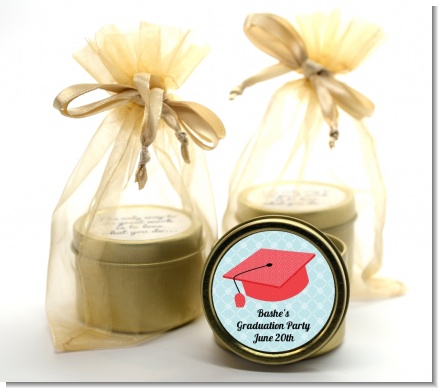 Graduation Cap Red - Graduation Party Gold Tin Candle Favors