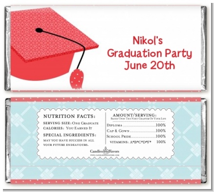 Graduation Cap Red - Personalized Graduation Party Candy Bar Wrappers