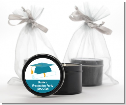 Graduation Cap Teal - Graduation Party Black Candle Tin Favors