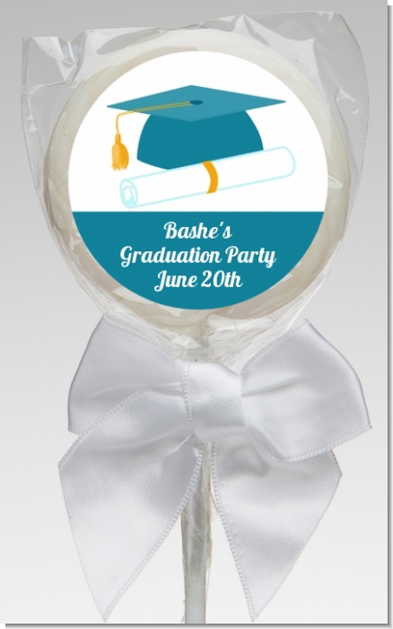 Graduation Cap Teal - Personalized Graduation Party Lollipop Favors