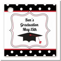 Graduation Cap Black & Red - Personalized Graduation Party Card Stock Favor Tags