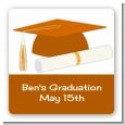 Graduation Cap Orange - Square Personalized Graduation Party Sticker Labels thumbnail
