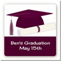 Graduation Cap Purple - Square Personalized Graduation Party Sticker Labels