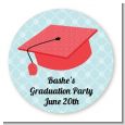 Graduation Cap Red - Round Personalized Graduation Party Sticker Labels thumbnail