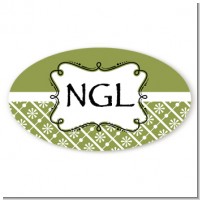 Modern Thatch Green - Personalized Everyday Party Oval Sticker/Labels