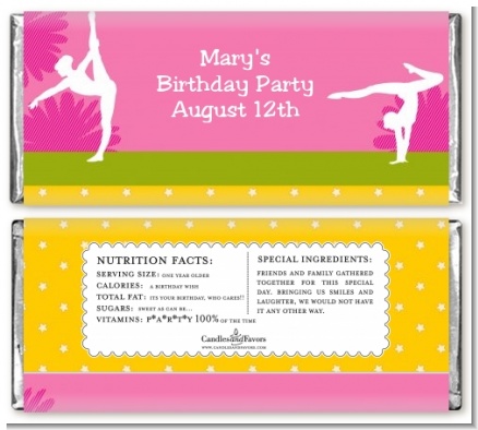 Gymnastics - Personalized Birthday Party Candy Bar Wrappers