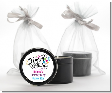 Happy Birthday - Birthday Party Black Candle Tin Favors