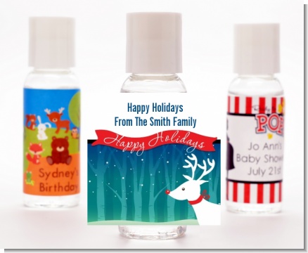 Happy Holidays Reindeer - Personalized Christmas Hand Sanitizers Favors