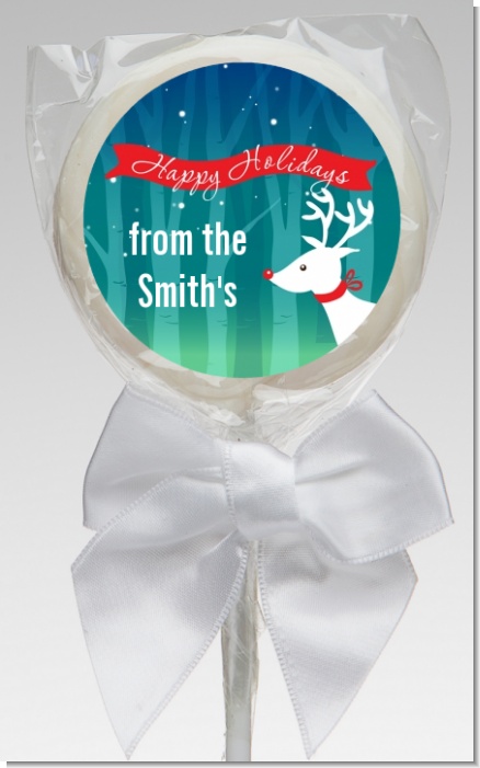 Happy Holidays Reindeer - Personalized Christmas Lollipop Favors