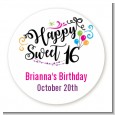 Happy Sweet 16 - Round Personalized Birthday Party Sticker Labels thumbnail