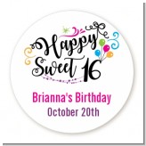 Happy Sweet 16 - Round Personalized Birthday Party Sticker Labels
