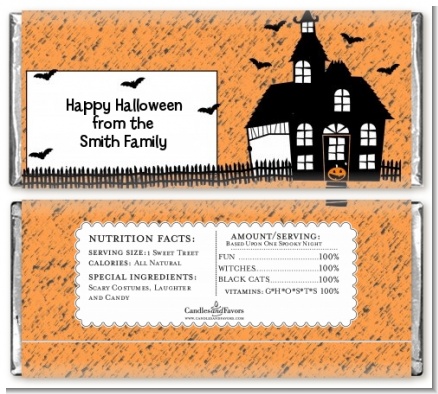 Haunted House with Bats - Personalized Halloween Candy Bar Wrappers