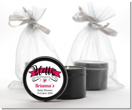 Hello Gorgeous - Baby Shower Black Candle Tin Favors
