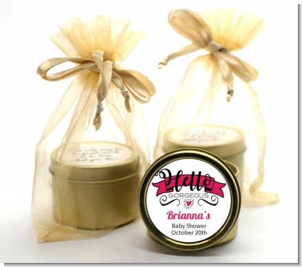 Hello Gorgeous - Baby Shower Gold Tin Candle Favors