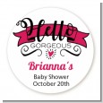 Hello Gorgeous - Round Personalized Baby Shower Sticker Labels thumbnail