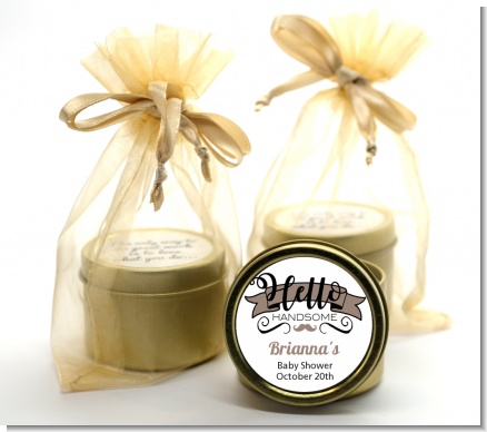 Hello Handsome - Baby Shower Gold Tin Candle Favors