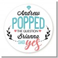 He Popped The Question - Round Personalized Bridal Shower Sticker Labels thumbnail