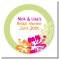 Hibiscus - Round Personalized Bridal Shower Sticker Labels thumbnail