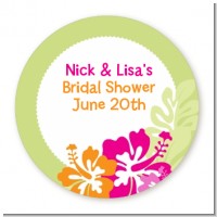 Hibiscus - Round Personalized Bridal Shower Sticker Labels