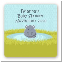 Hippopotamus Boy - Square Personalized Baby Shower Sticker Labels