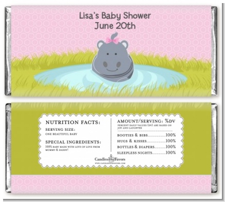 Hippopotamus Girl - Personalized Baby Shower Candy Bar Wrappers