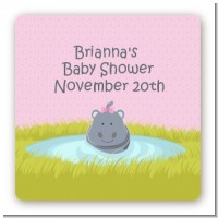 Hippopotamus Girl - Square Personalized Baby Shower Sticker Labels