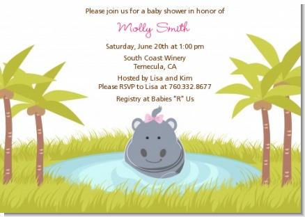Hippopotamus Girl - Baby Shower Invitations