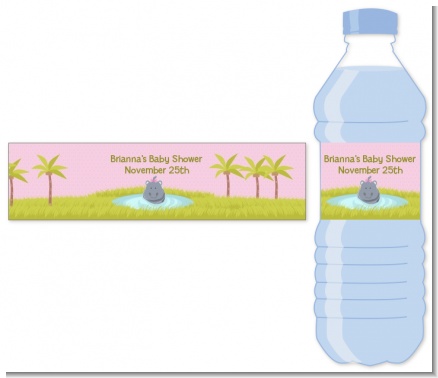 Hippopotamus Girl - Personalized Baby Shower Water Bottle Labels