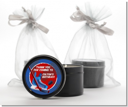Hockey - Birthday Party Black Candle Tin Favors