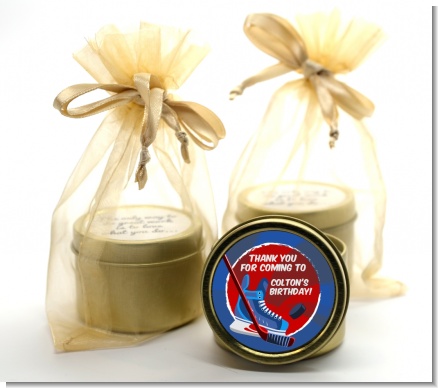 Hockey - Birthday Party Gold Tin Candle Favors