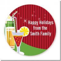 Holiday Cocktails - Round Personalized Christmas Sticker Labels