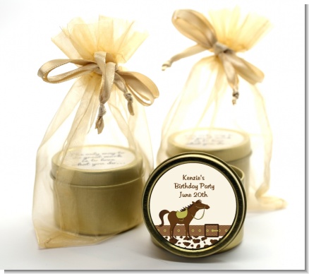 Horse - Birthday Party Gold Tin Candle Favors