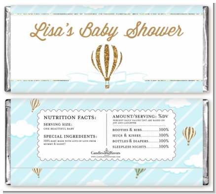 Hot Air Balloon Boy Gold Glitter - Personalized Baby Shower Candy Bar Wrappers
