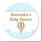 Hot Air Balloon Boy Gold Glitter - Round Personalized Baby Shower Sticker Labels