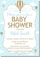 Hot Air Balloon Boy Gold Glitter - Baby Shower Invitations