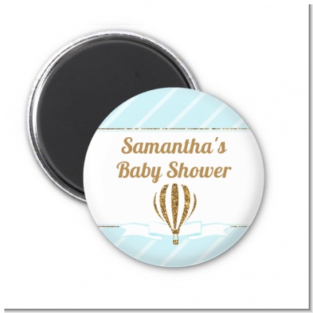 Hot Air Balloon Boy Gold Glitter - Personalized Baby Shower Magnet Favors