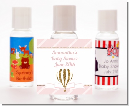 Hot Air Balloon Gold Glitter - Personalized Baby Shower Hand Sanitizers Favors