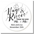 Hugs & Kisses From Mr & Mrs - Round Personalized Bridal Shower Sticker Labels thumbnail