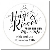 Hugs & Kisses From Mr & Mrs - Round Personalized Bridal Shower Sticker Labels